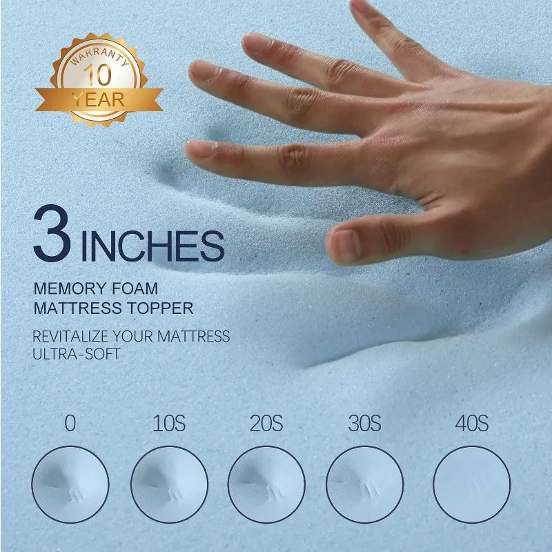 3 Inch Gel Memory Foam Mattress Topper Queen