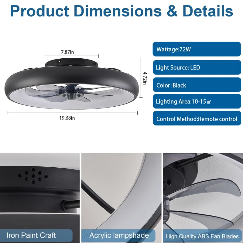 Modern Black Led Ceiling Fan w/ Remote