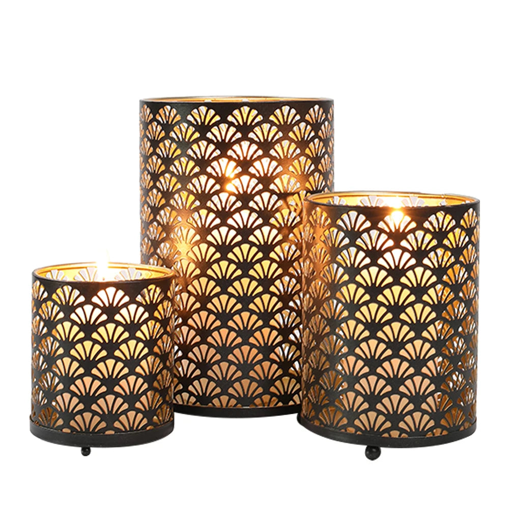 3Pcs Fan Pattern Metal Candle Holder