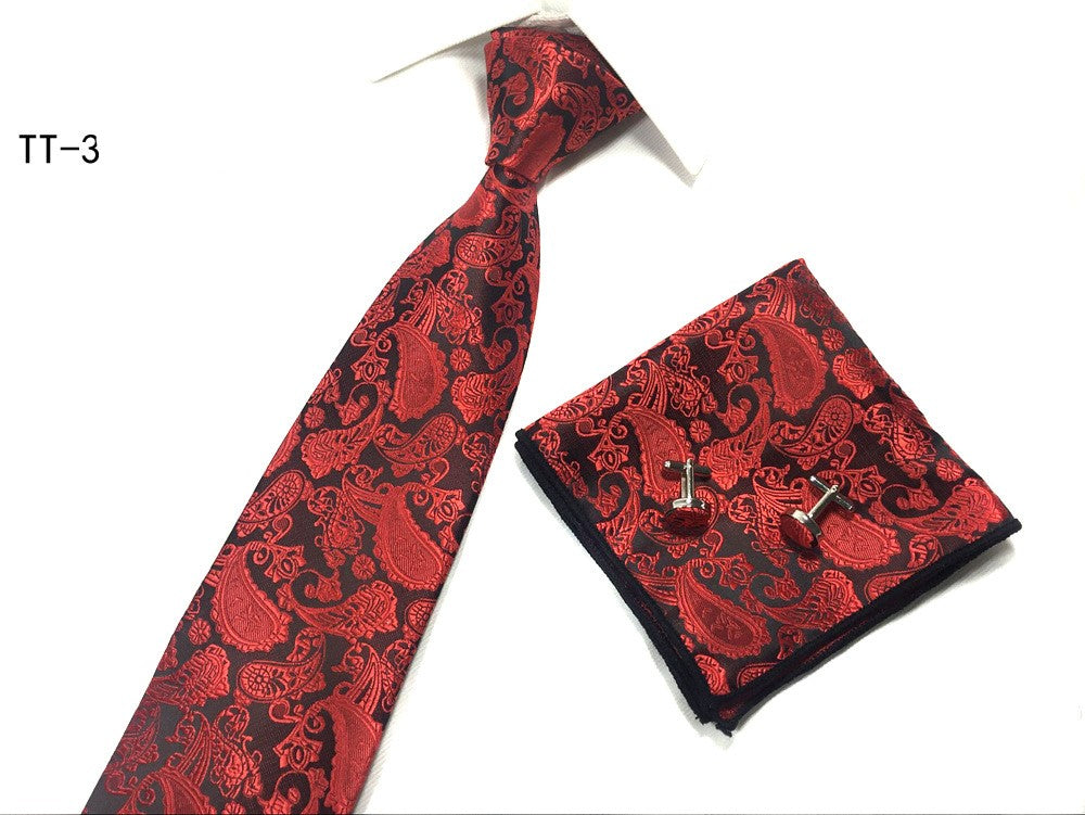 Three-piece Tie, Pocket Square, and Cufflink Set