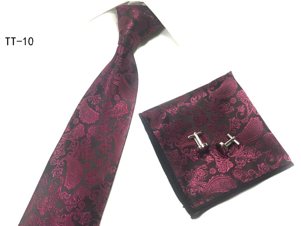Three-piece Tie, Pocket Square, and Cufflink Set