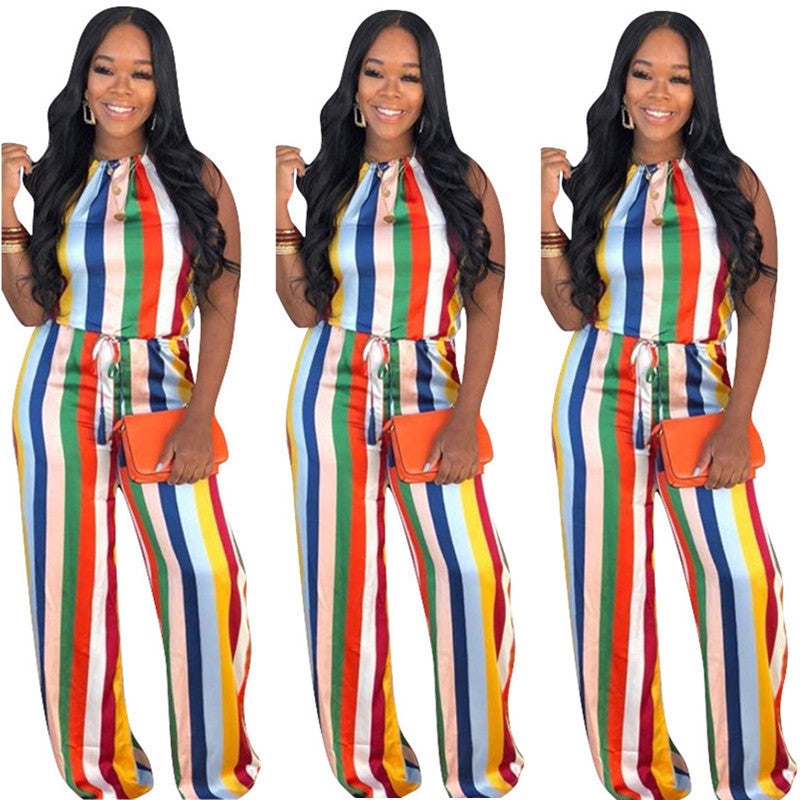 Rainbow Stripe Casual Jumpsuit