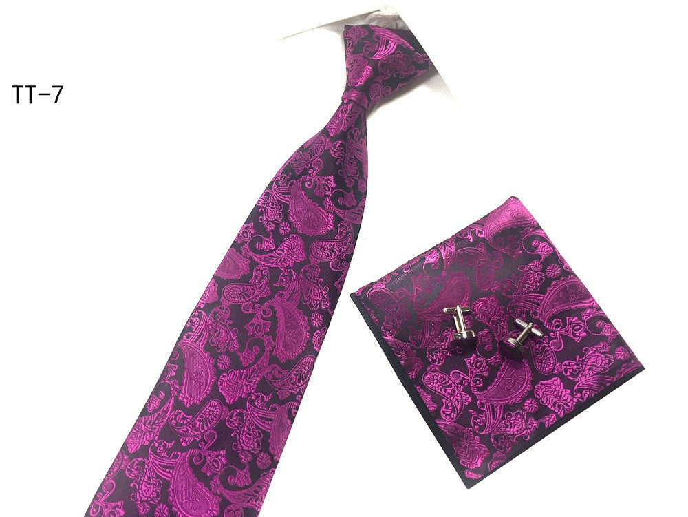 Three-piece Tie, Pocket Square, and Cufflink Set