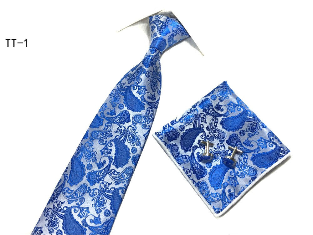 Three-piece Tie, Pocket Square, and Cufflink Set