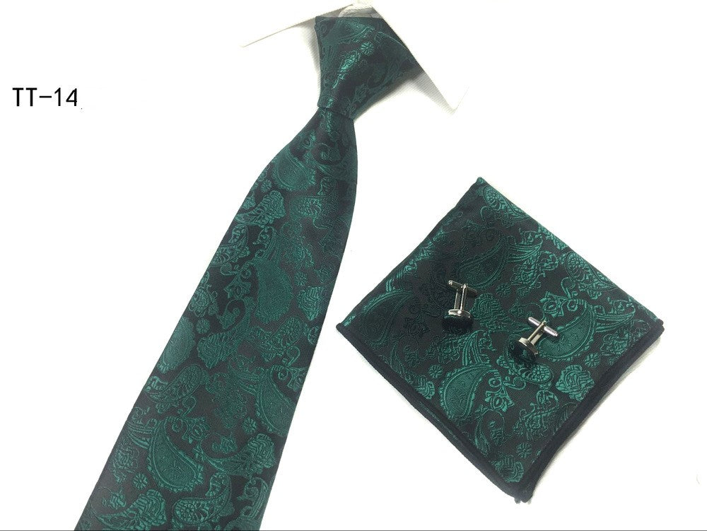 Three-piece Tie, Pocket Square, and Cufflink Set