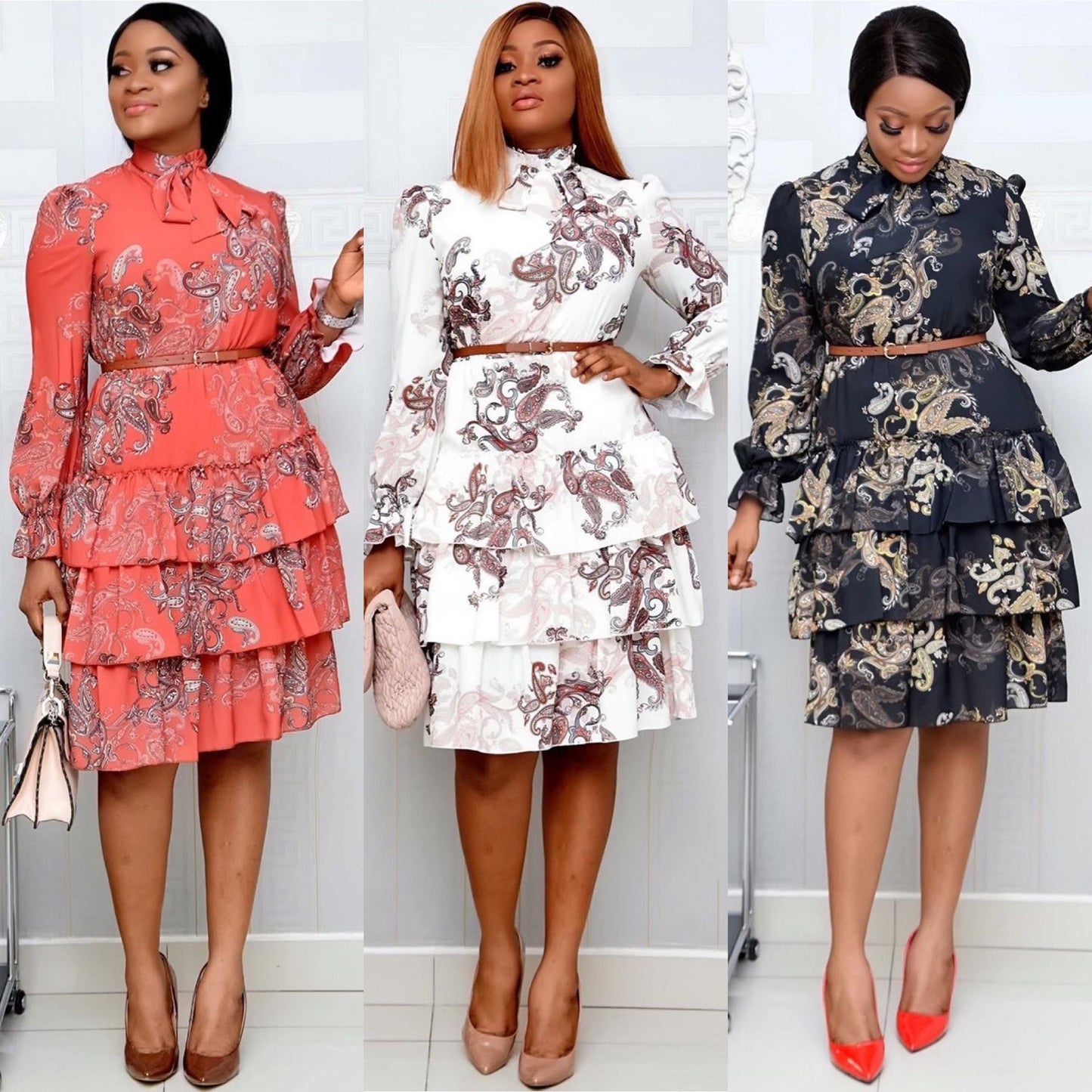 Ruby Ruffled Floral Mid Length Dress