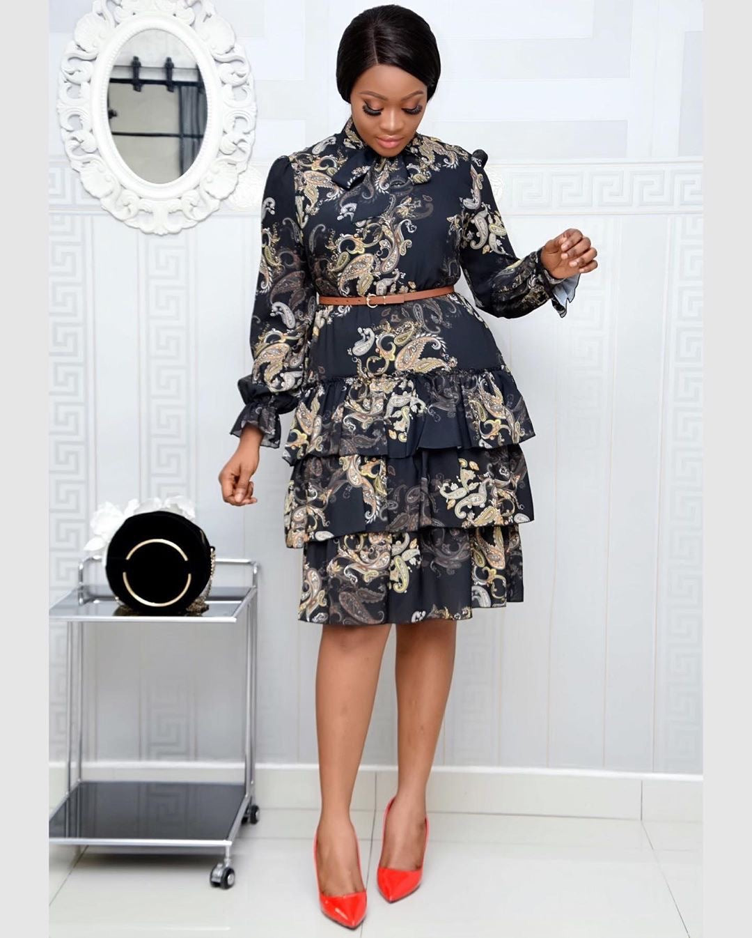 Ruby Ruffled Floral Mid Length Dress