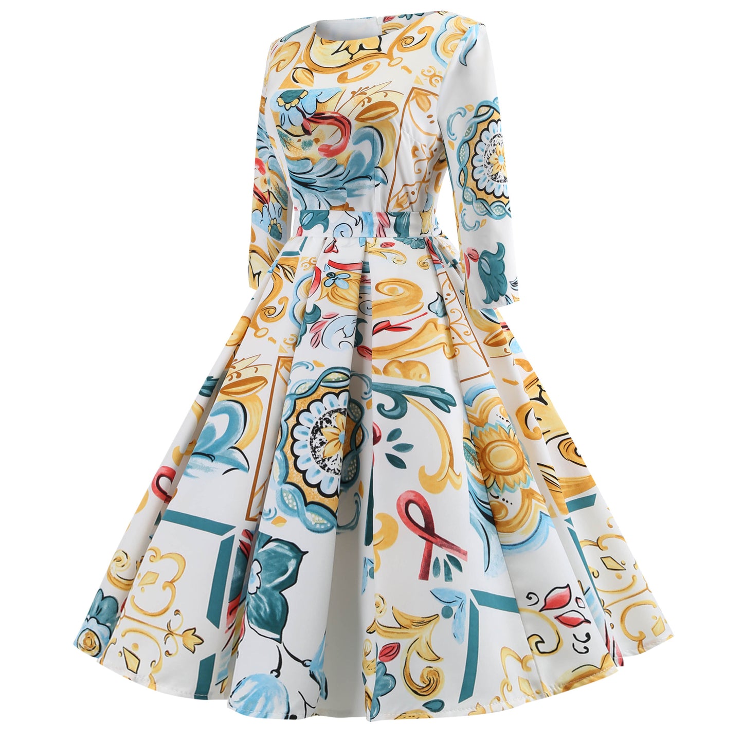 Vintage Cut Floral Print Evening Dress