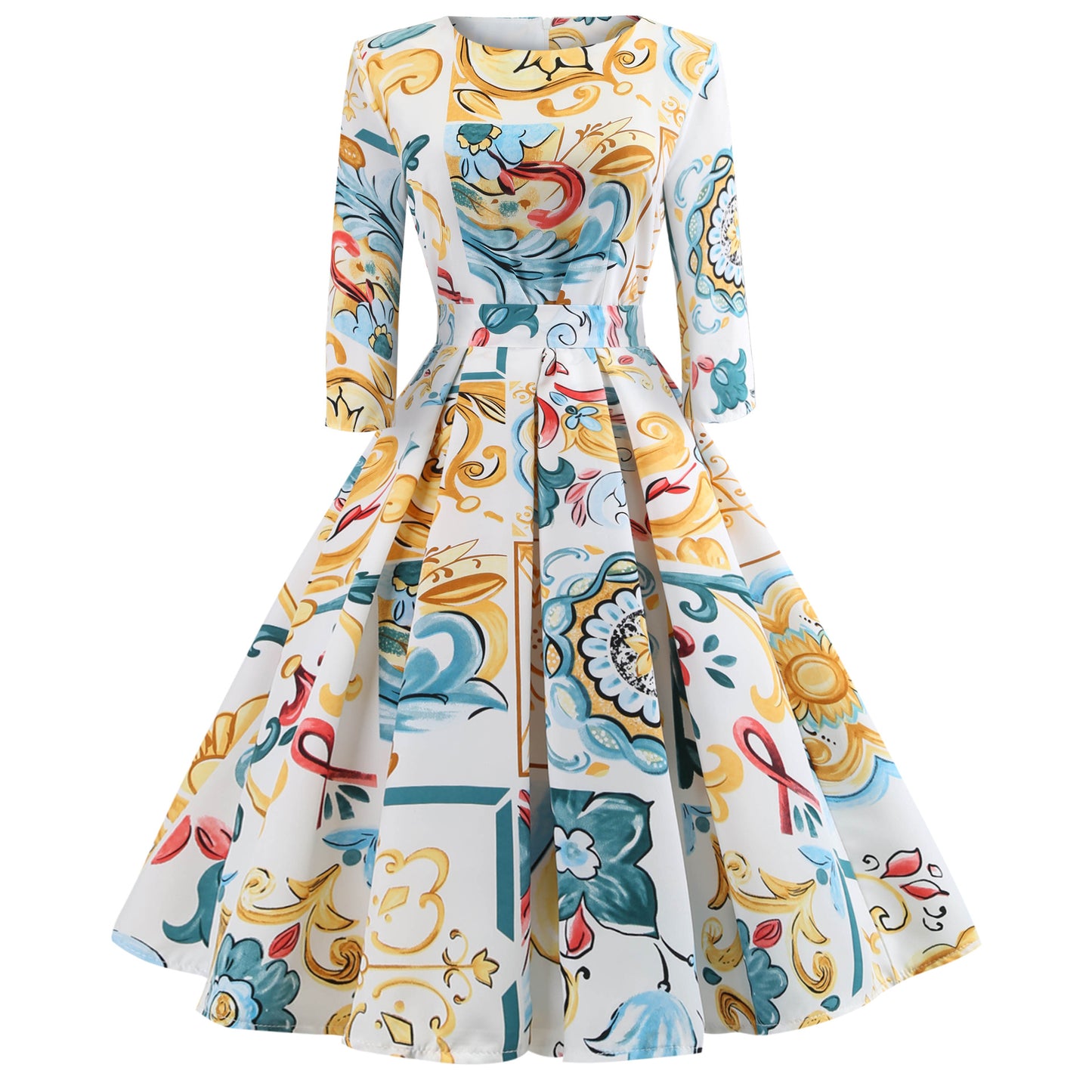 Vintage Cut Floral Print Evening Dress
