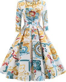 Vintage Cut Floral Print Evening Dress
