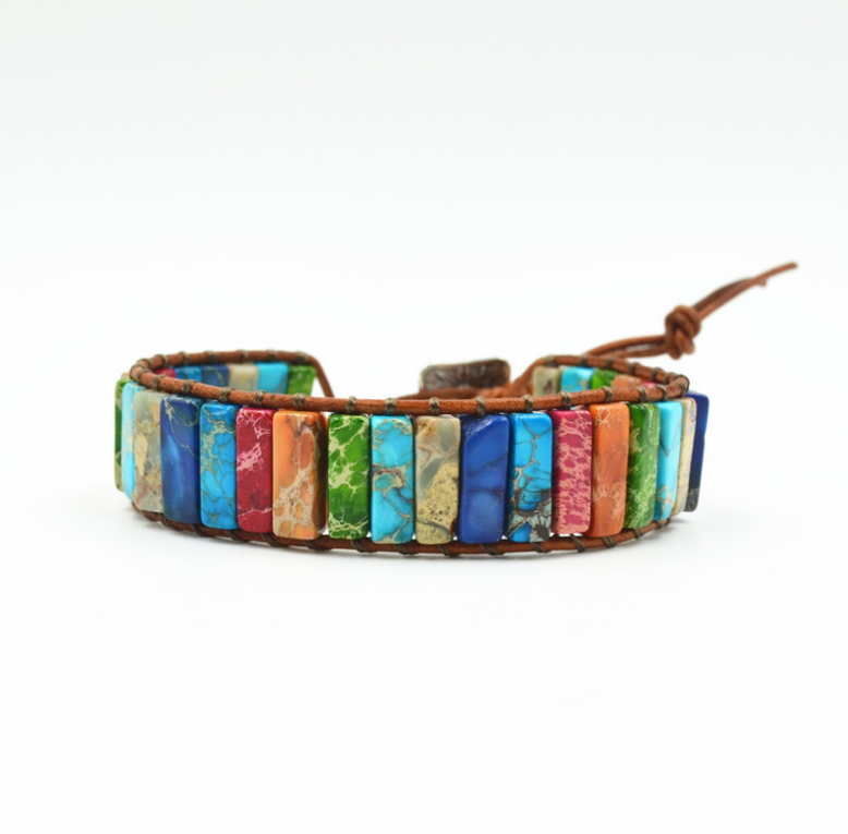 Multi Colored Imperial Stone Hand-woven Leather Bracelet