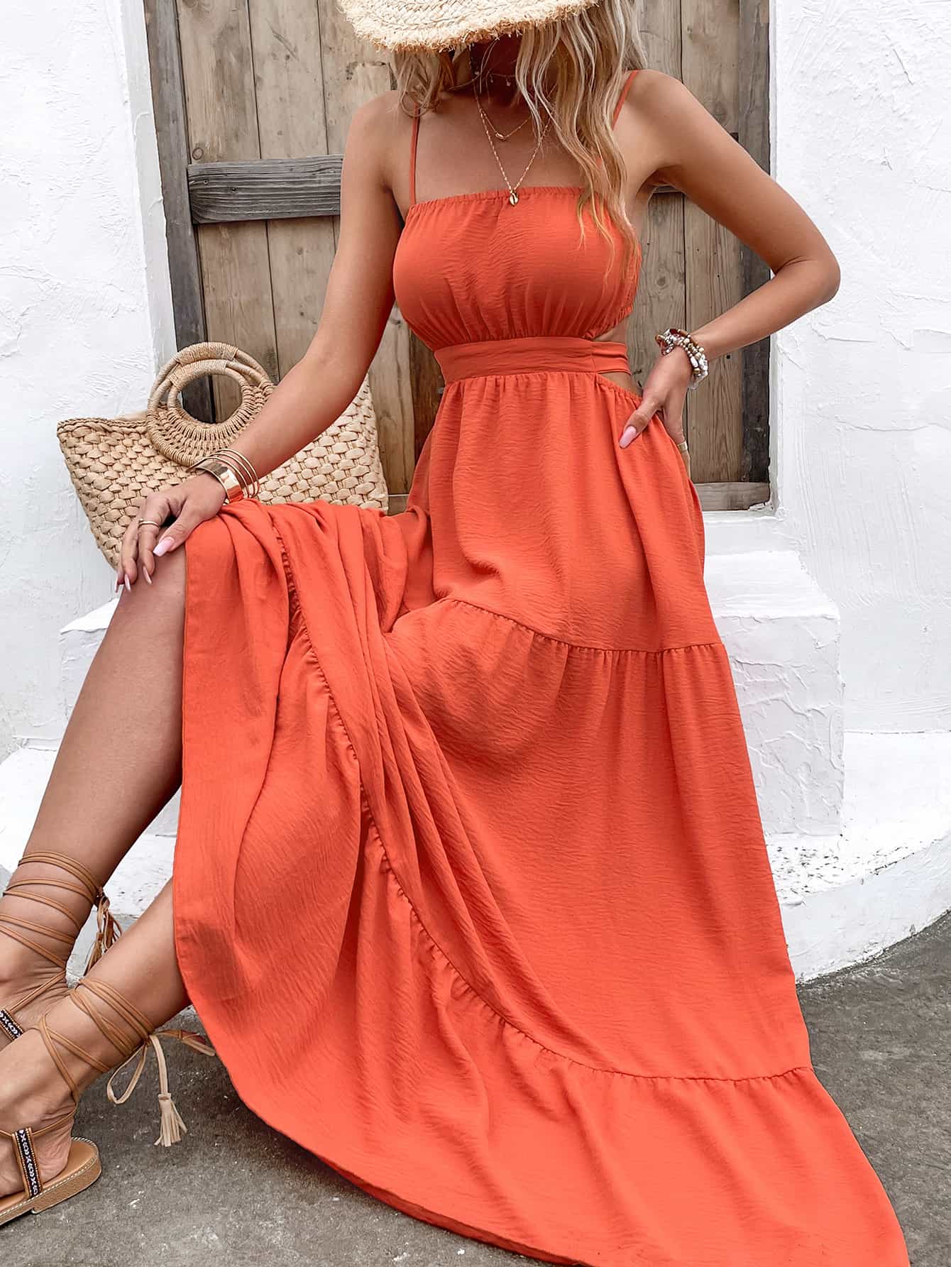 Spaghetti Strap Cutout Maxi Dress