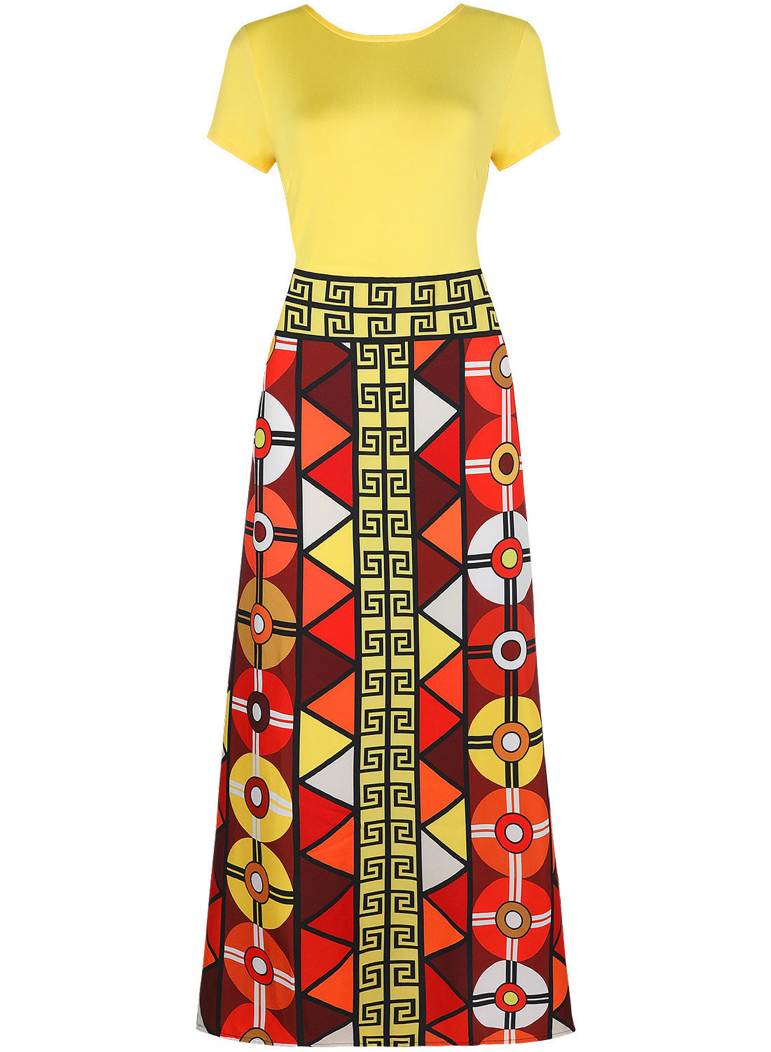 Long Length Ethnic Print Short Sleeved Dress