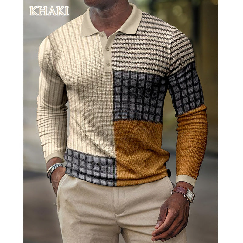 Men's Casual Polo Style Long Sleeve Shirt