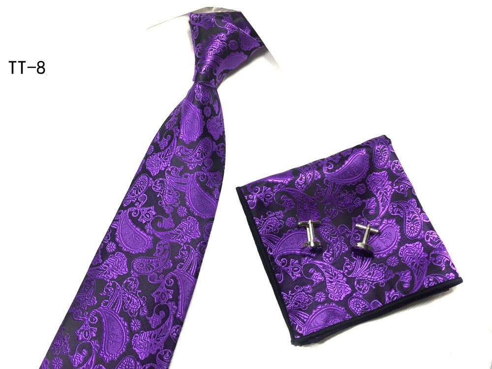 Three-piece Tie, Pocket Square, and Cufflink Set