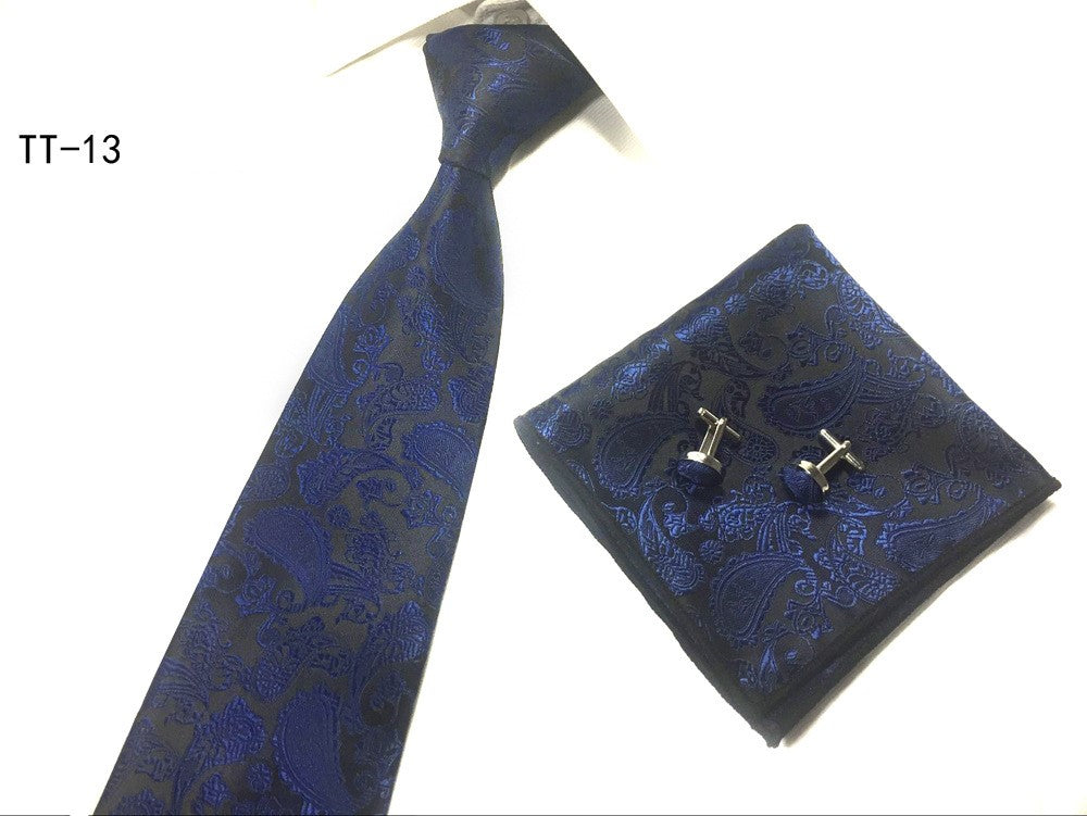 Three-piece Tie, Pocket Square, and Cufflink Set