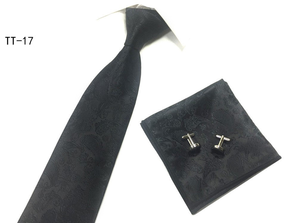 Three-piece Tie, Pocket Square, and Cufflink Set