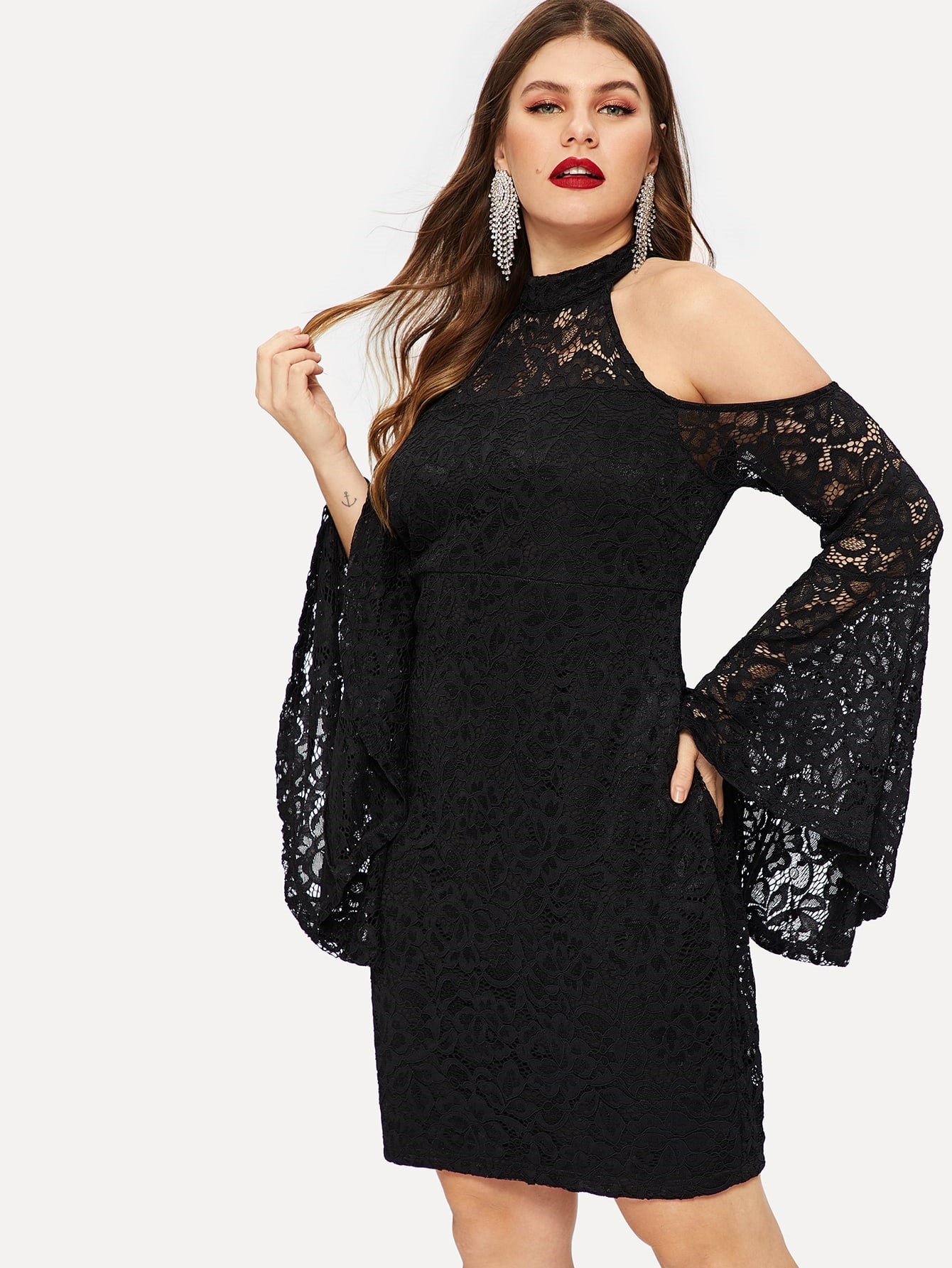 Lace Strapless Flared Dress