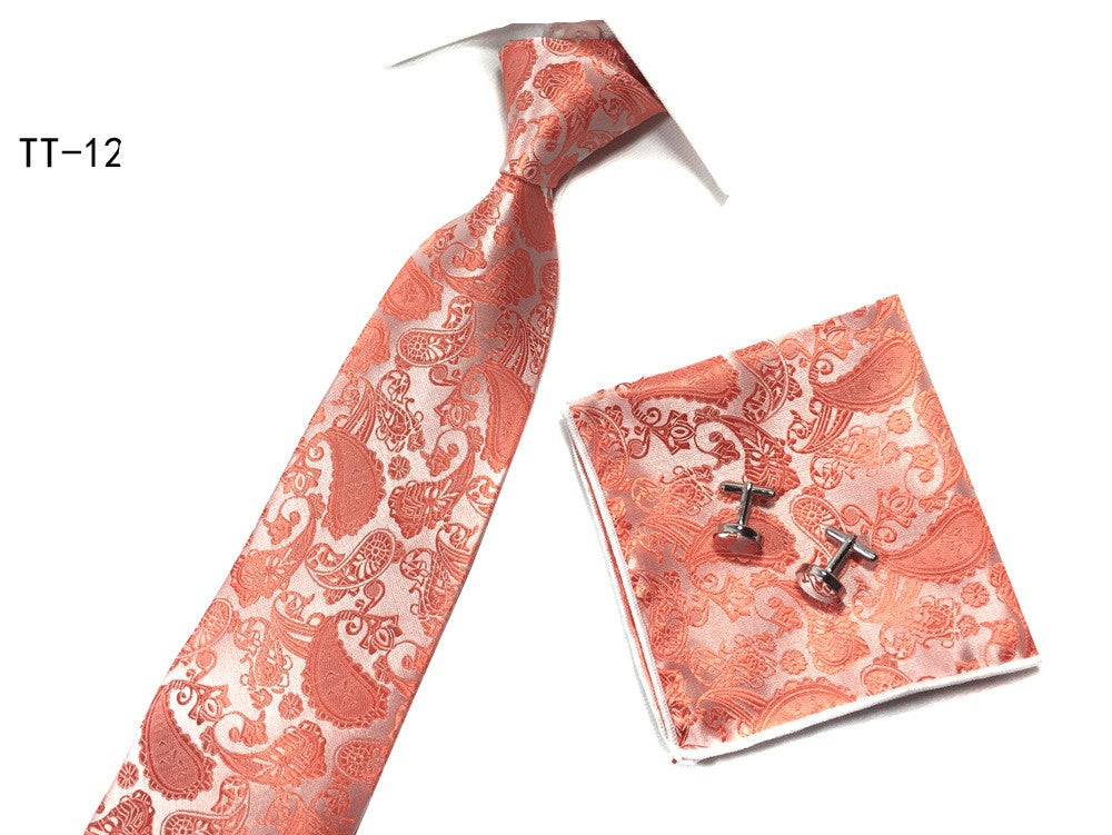 Three-piece Tie, Pocket Square, and Cufflink Set