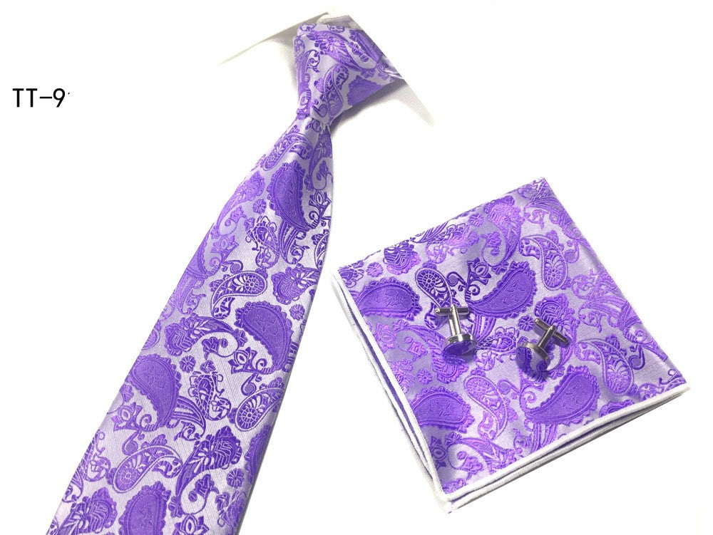 Three-piece Tie, Pocket Square, and Cufflink Set