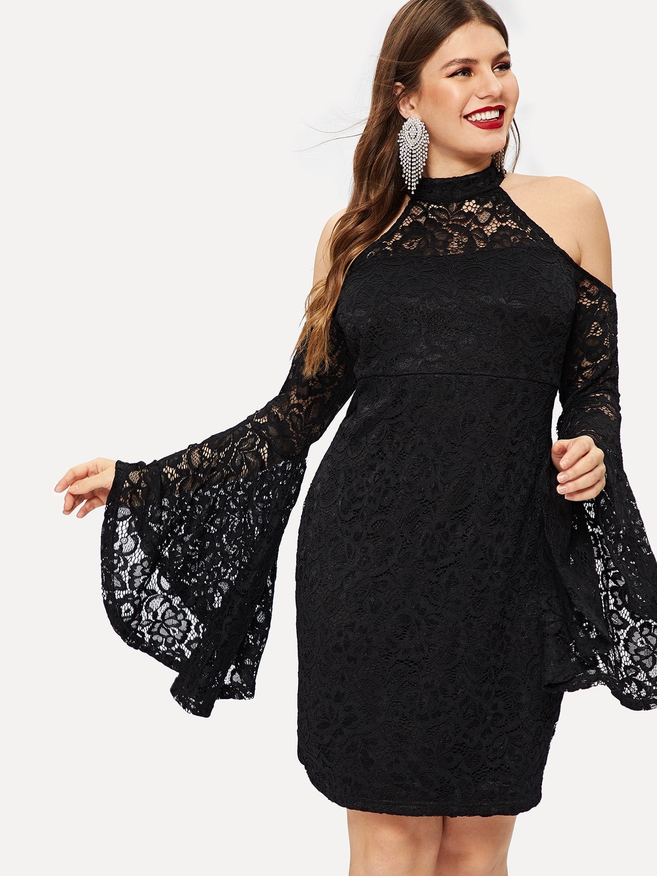 Lace Strapless Flared Dress