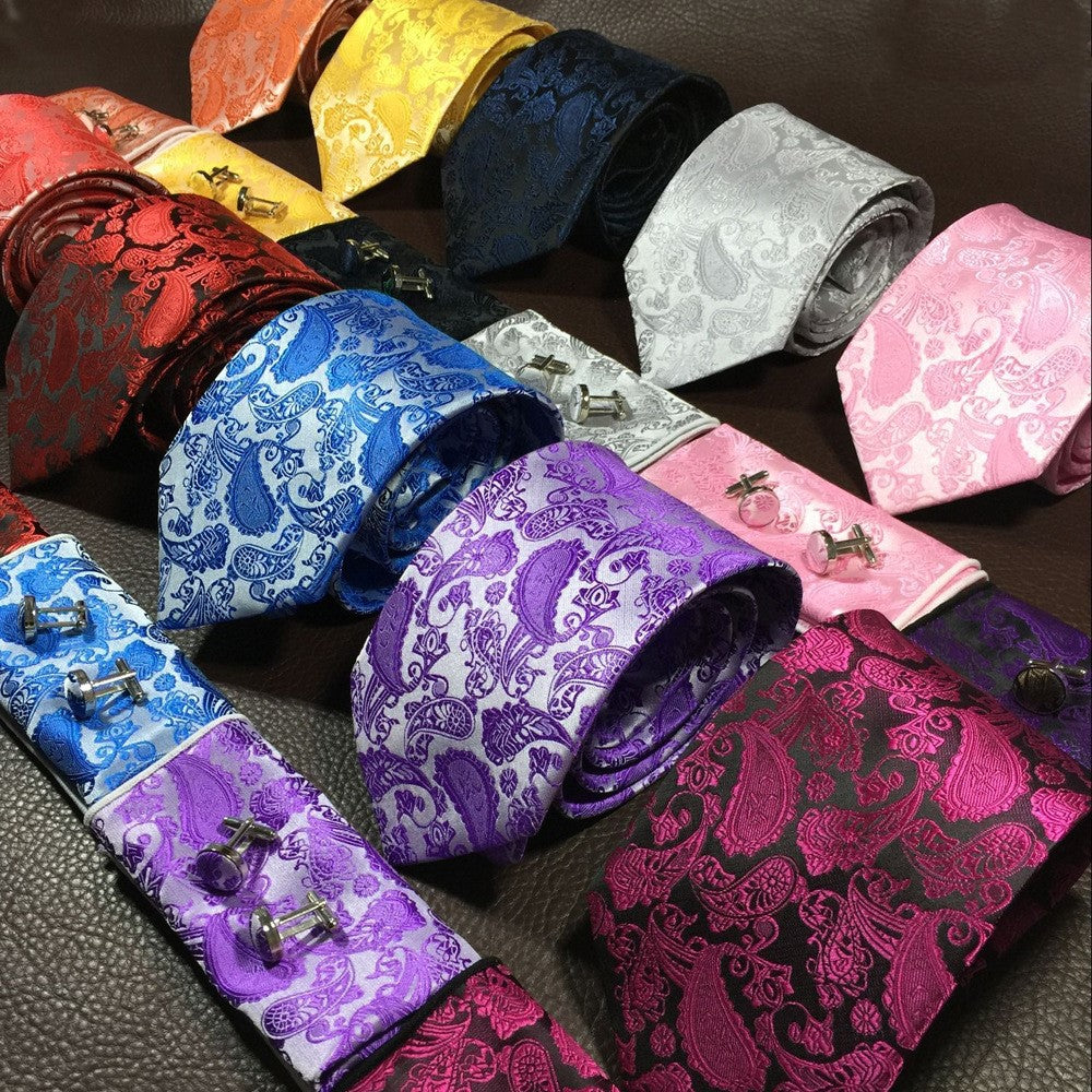 Three-piece Tie, Pocket Square, and Cufflink Set