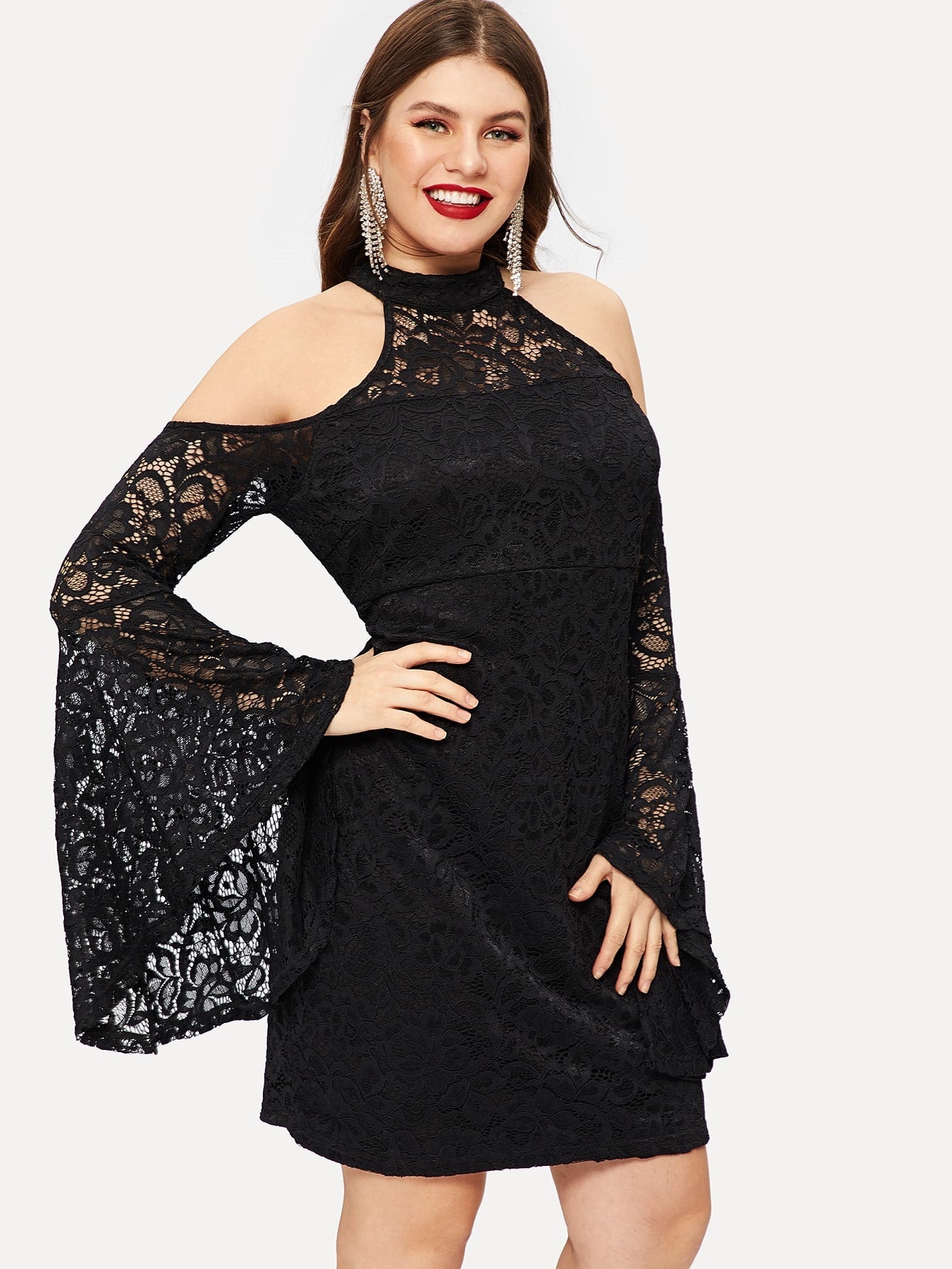 Lace Strapless Flared Dress