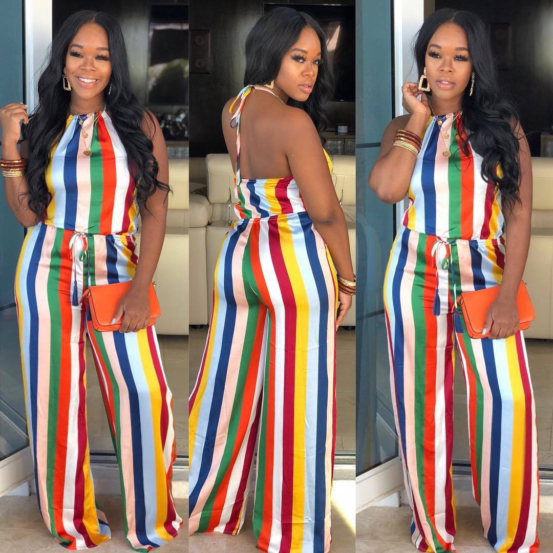 Rainbow Stripe Casual Jumpsuit
