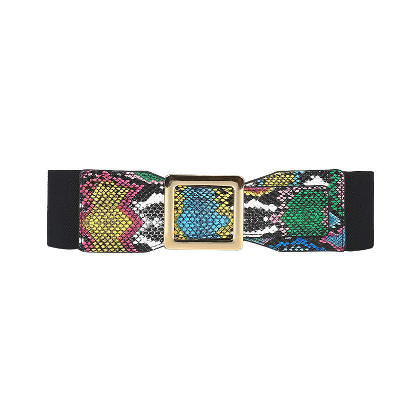 Multi Colored Cobra Print Elastic Girdle Belt