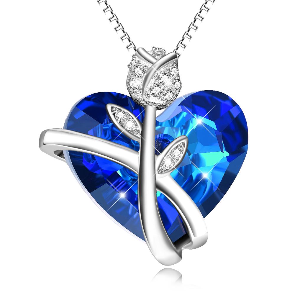 Sterling Silver Crystal Rose Flower/Heart Necklace