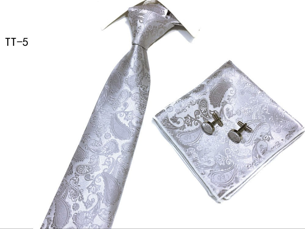 Three-piece Tie, Pocket Square, and Cufflink Set