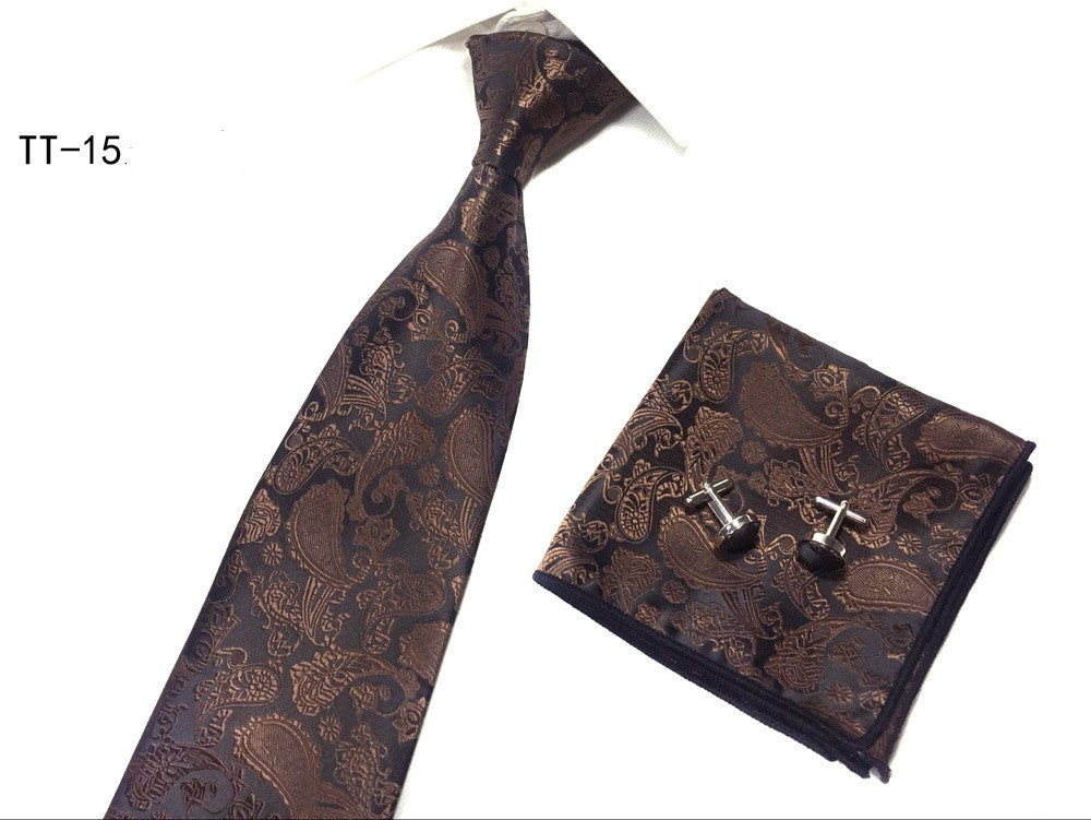 Three-piece Tie, Pocket Square, and Cufflink Set