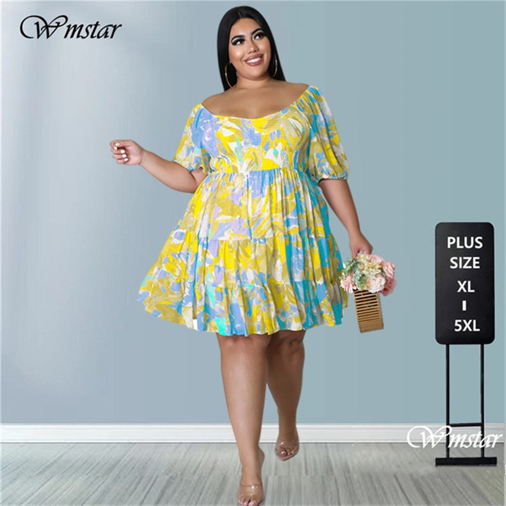Wmstar Plus Size Babydoll Multicolor Mini Dress