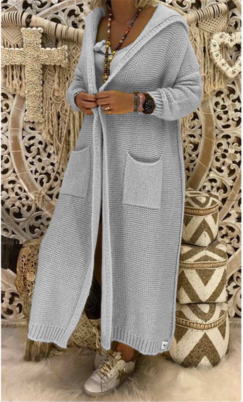 Long Knitted Autumn Hooded Cardigan