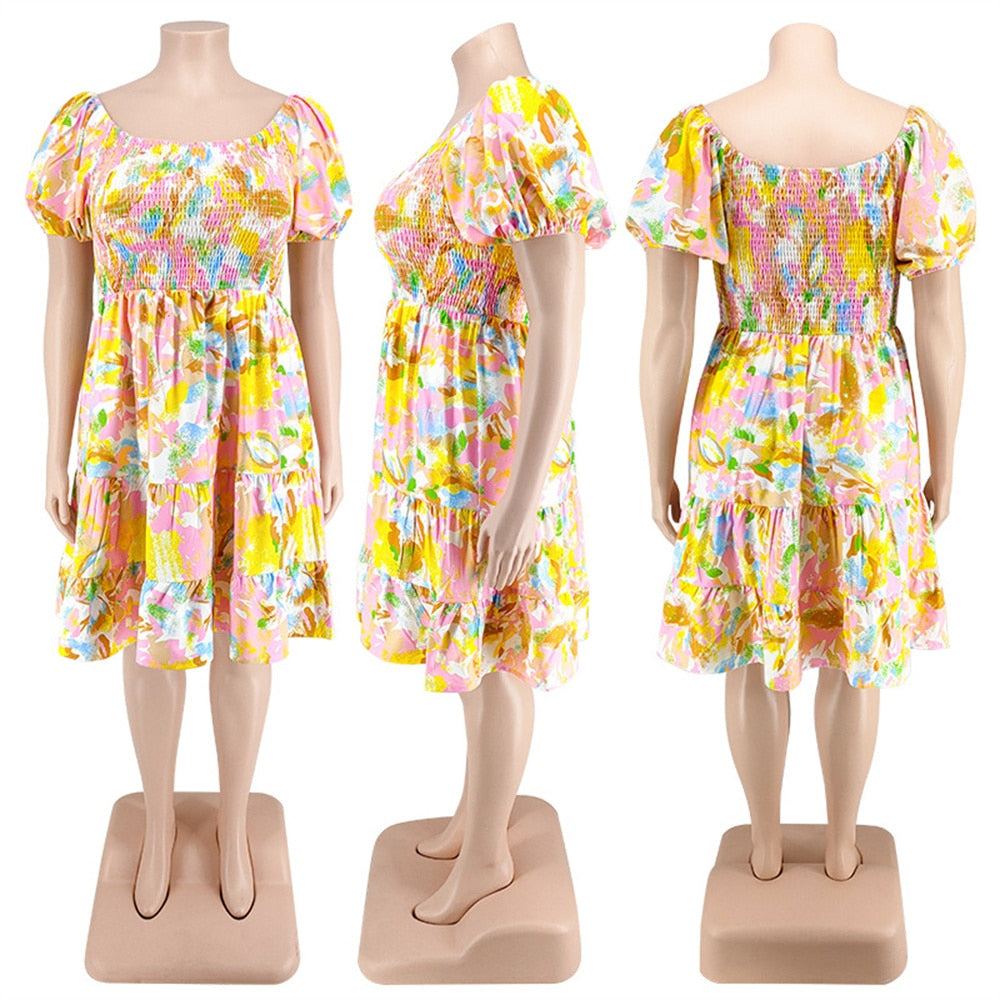 Wmstar Plus Size Babydoll Multicolor Mini Dress