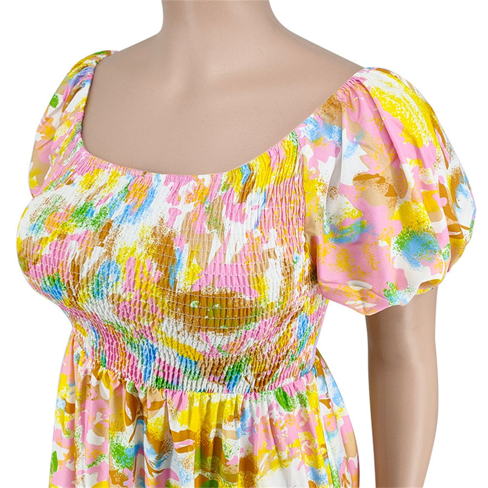 Wmstar Plus Size Babydoll Multicolor Mini Dress