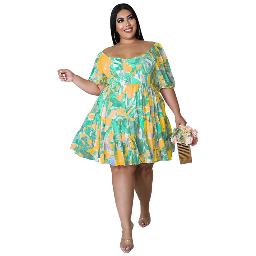 Wmstar Plus Size Babydoll Multicolor Mini Dress