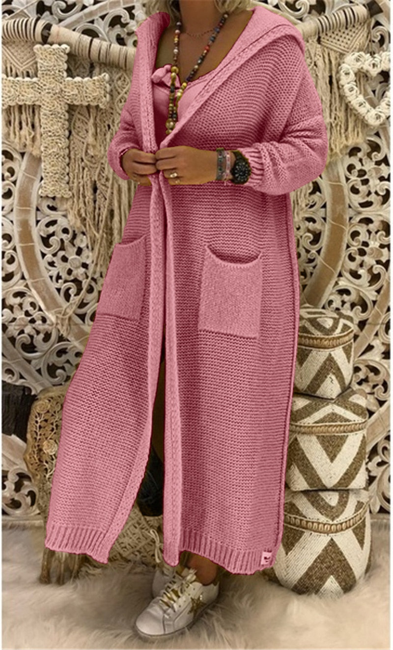 Long Knitted Autumn Hooded Cardigan