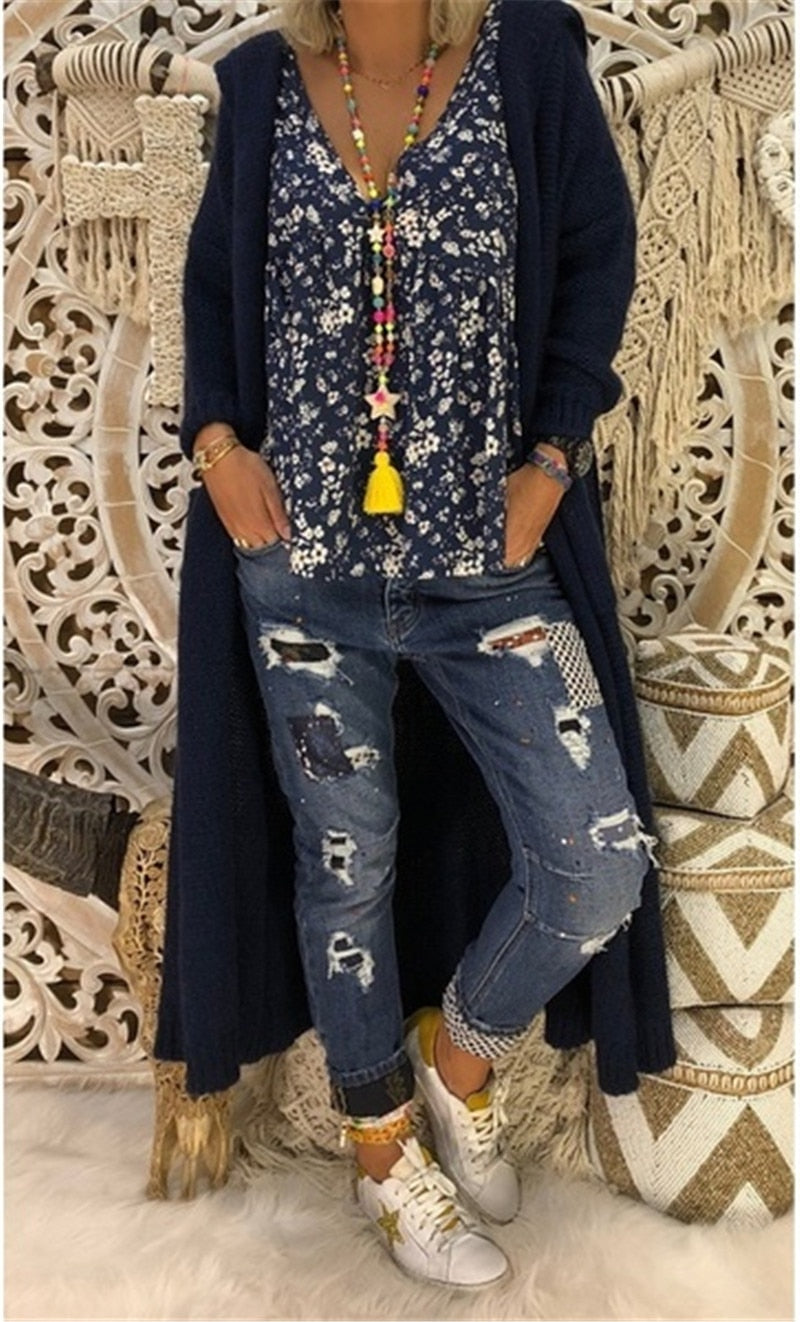 Long Knitted Autumn Hooded Cardigan