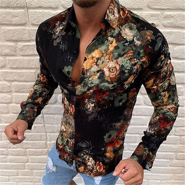 Men's Casual Trendy Floral Slim Shirt