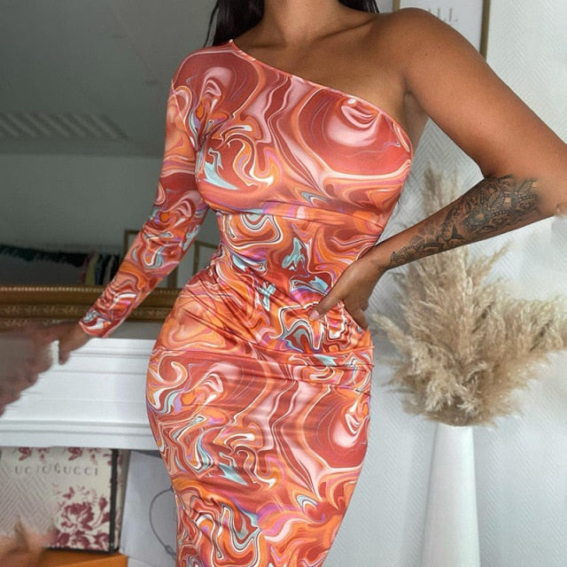 Tie Dye Print Bare Shoulder Bodycon Dress