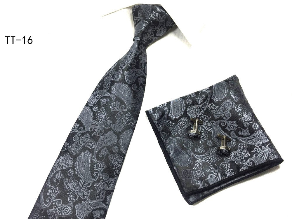 Three-piece Tie, Pocket Square, and Cufflink Set