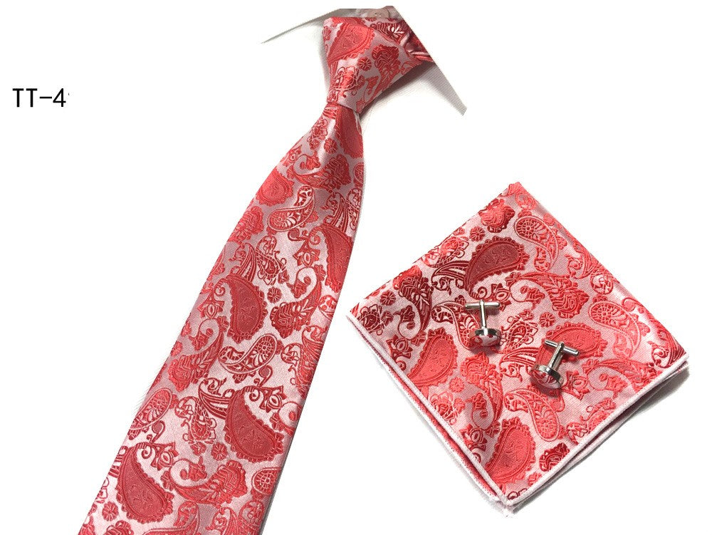 Three-piece Tie, Pocket Square, and Cufflink Set