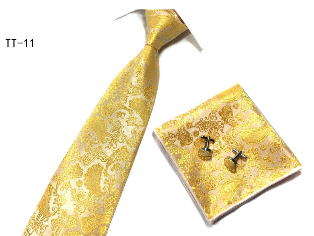 Three-piece Tie, Pocket Square, and Cufflink Set