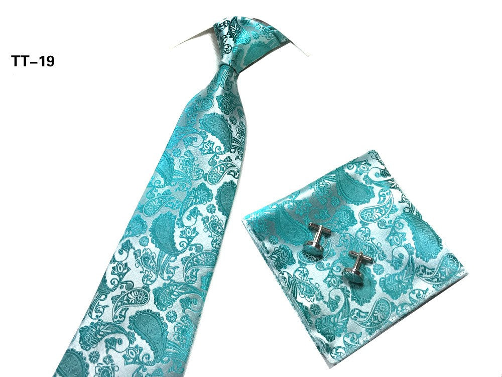 Three-piece Tie, Pocket Square, and Cufflink Set