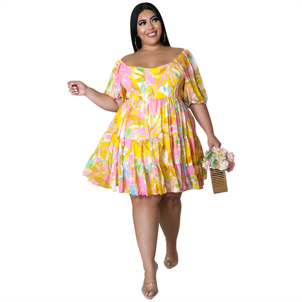 Wmstar Plus Size Babydoll Multicolor Mini Dress